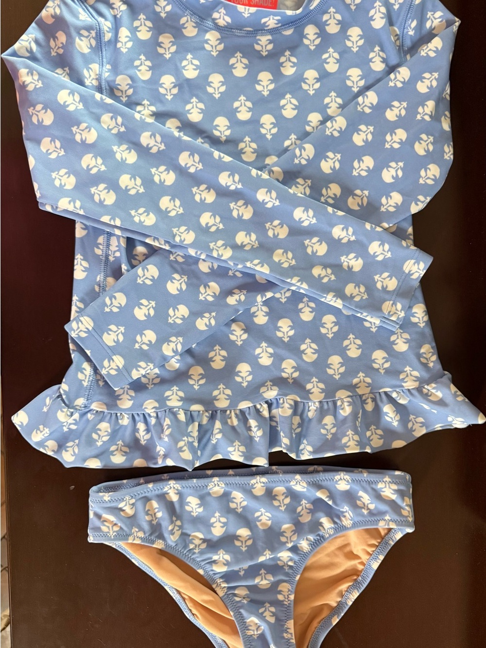 J. Crew crewcuts Light Blue & White Floral Ruffle Rash Guard Swim Set
